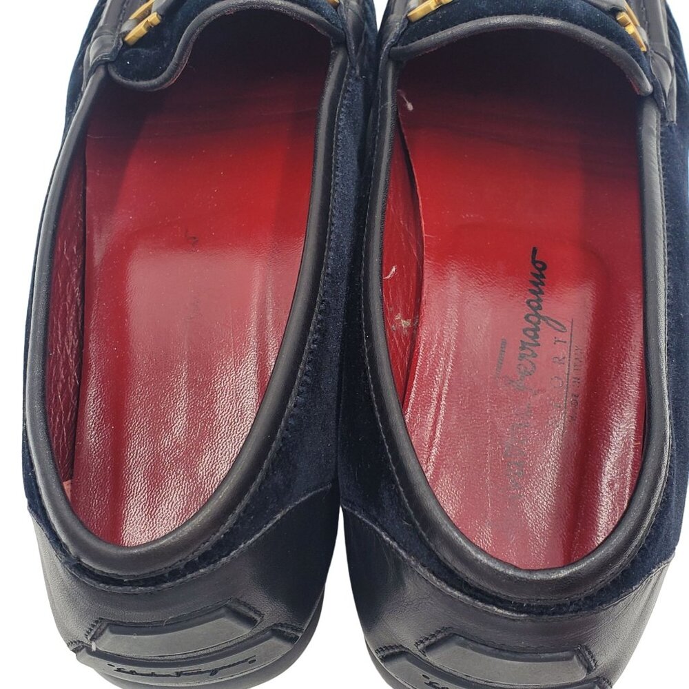 Salvatore Ferragamo Black Velvet & Leather Bit Loafer with Gold Hardware - Picture 7 of 12